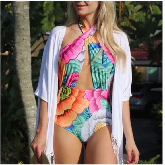 Mara Hoffman floral one piece bathing suit "Flora" Halter size S - Picture 4 of 16